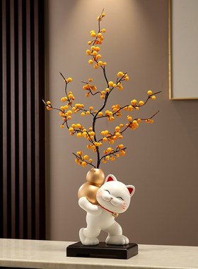 新中式招财猫葫芦花艺花瓶摆件高级感入户门玄关客厅插花装饰礼品