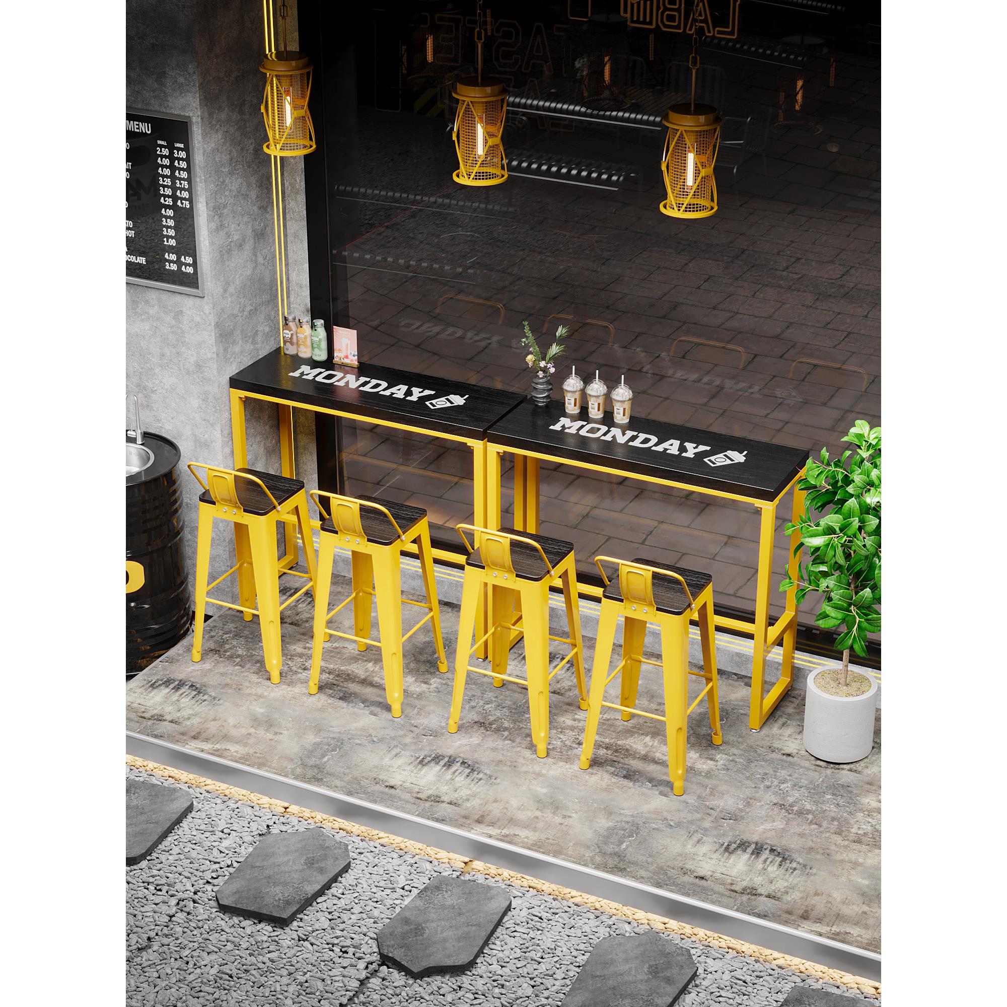 实木高脚桌椅组合网红创意奶茶店咖啡厅靠墙长条桌玄关铁艺吧台桌