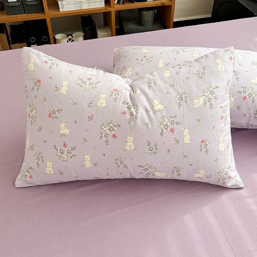 双层纱香香兔A类全棉纯棉枕套一对装儿童单只48cmx74cm枕芯枕头套