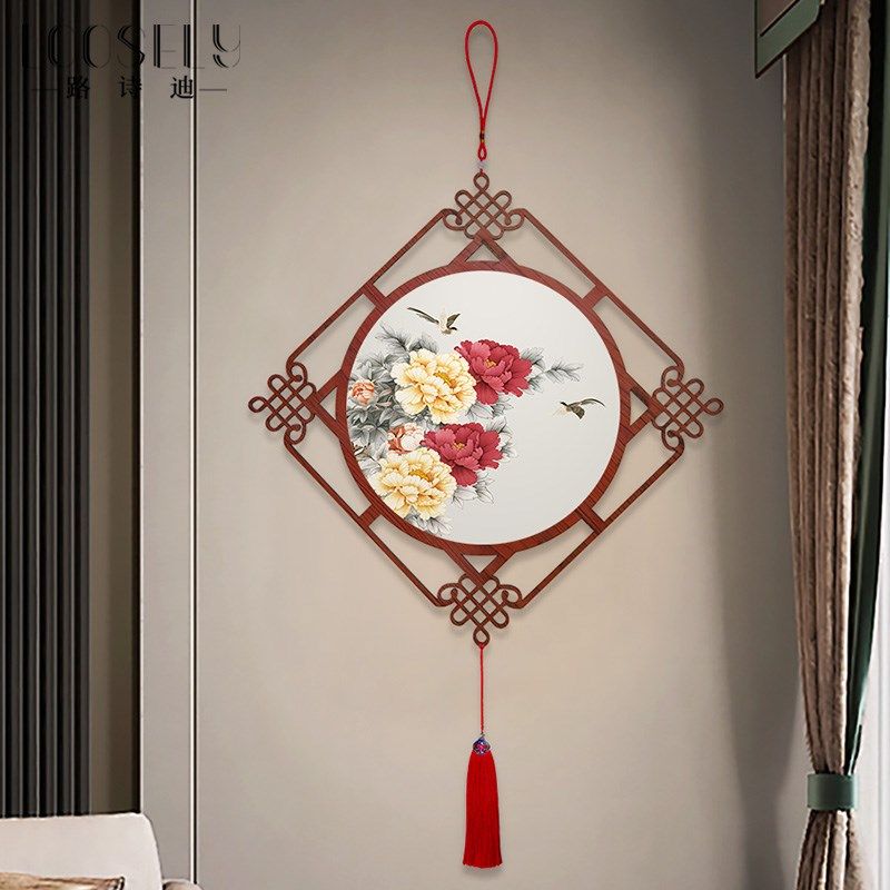 水墨梅花中国结大挂件新中式入户玄关装饰画客厅餐厅书房过道挂饰