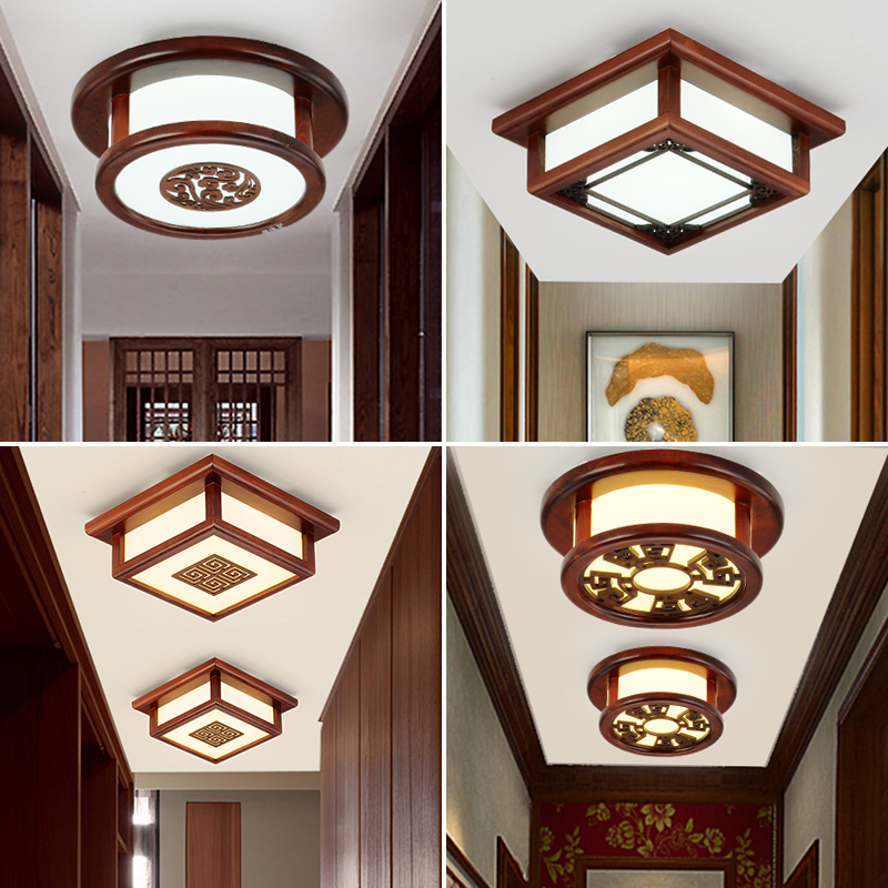 通道走廊灯中式玄关小灯简约卧室衣帽间灯方形门厅过道吸顶灯圆形