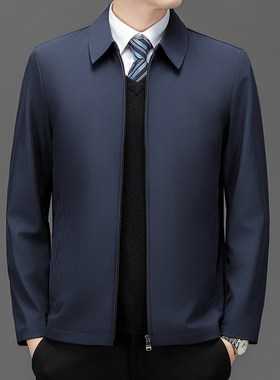 高档男士中老年爸爸红色夹克外套24春秋新款商务中年翻领政夹克衫