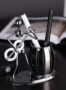 可爱小提琴创意笔筒桌面摆件儿童男孩吉他铁艺音乐装饰工艺品礼物