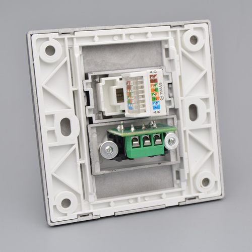 黑色莲花音频带网络面板86型墙壁多媒体面板免打电脑网线口插座