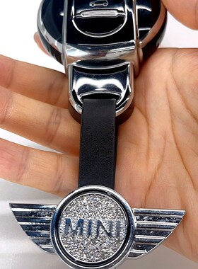 适用于宝马mini钥匙扣镶钻吊坠装饰迷你cooper汽车钥匙链挂件改装