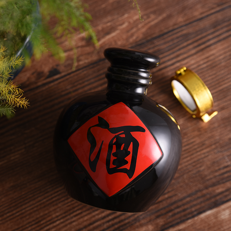 家用土陶瓷大口仿古小酒瓶子酒坛黑色红酒字酒壶罐1斤2斤5斤10斤3