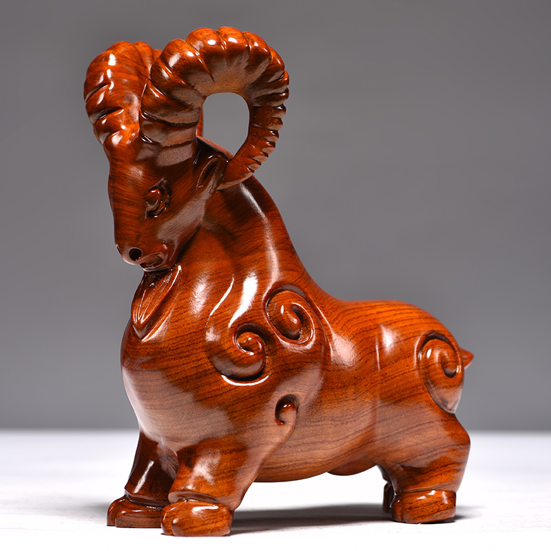 花梨木质羊生肖羊摆件实木领头羊客厅补角玄关装饰开业新居送礼品