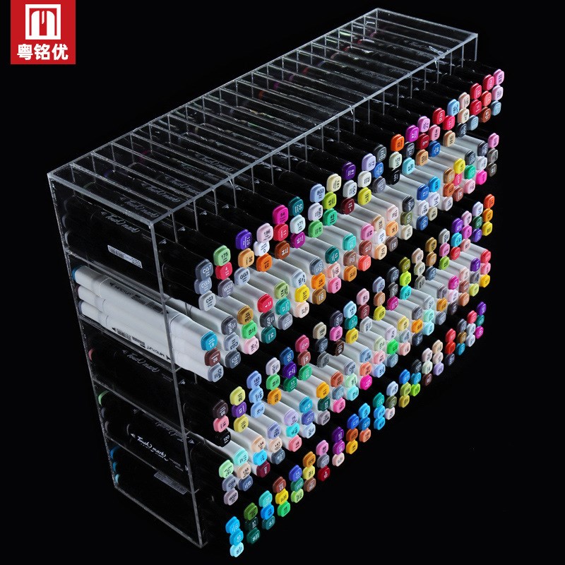 亚克力马克笔收纳盒子桌面水彩笔分格收纳架儿童学生画画笔置物架