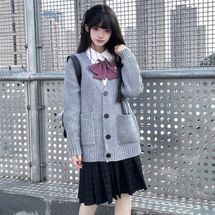 花千猪新品 小藤毛衣开衫   JK灰色毛衣针织外套学院风jk制服上衣