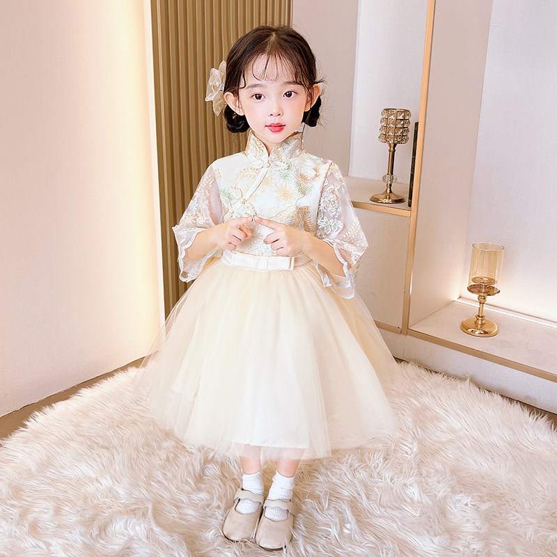 女童公主裙高端蓬蓬纱裙旗袍连衣裙中国风宝宝生日周岁礼服演出服