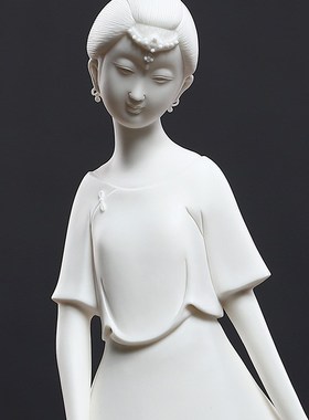 东方泥土 中式人物陶瓷摆件客厅电视柜博古架装饰工艺品/兰质慧心