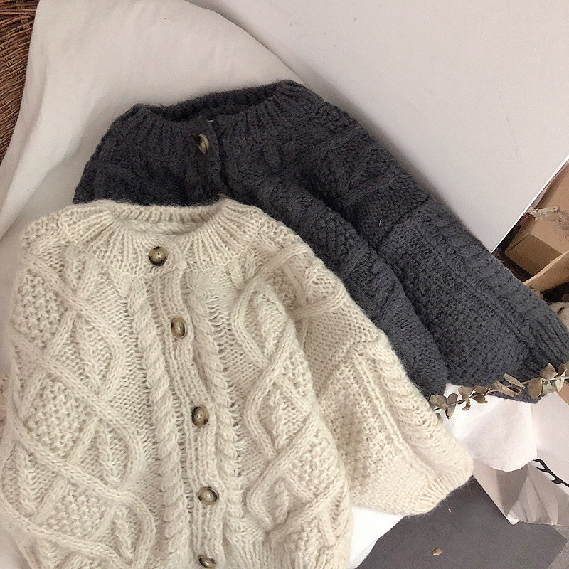 韩国东大门童装定制儿童单排扣菠萝针开衫外套 儿童针织毛衣 秋冬