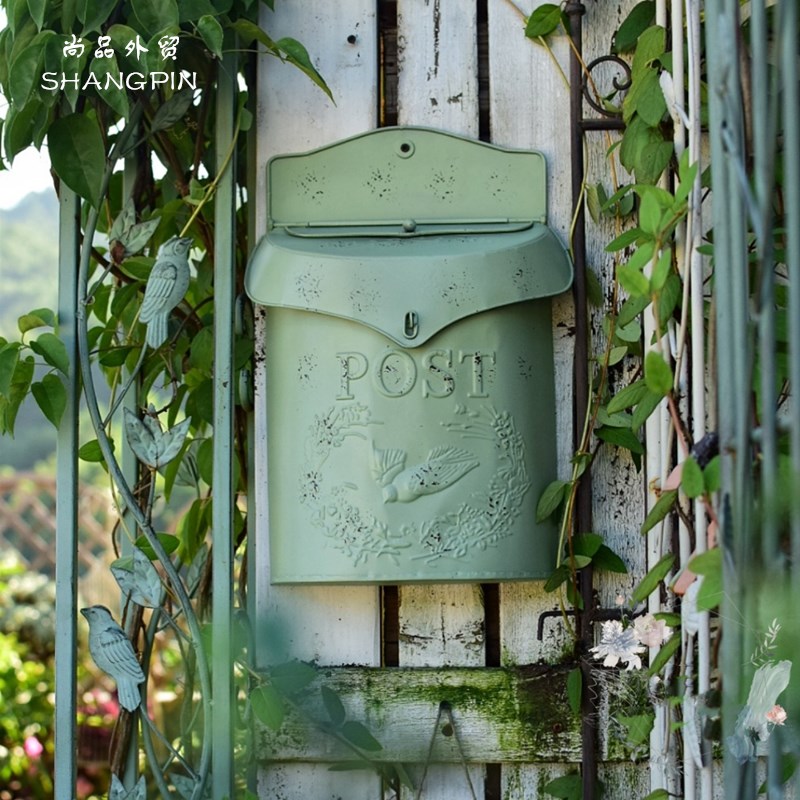 SHANGPIN美式做旧乡村风复古铁艺信箱墙面装饰花园壁挂庭院杂货