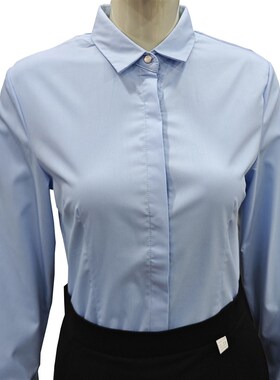 竹纤维职业白衬衫女长袖大码正装2023新款女装打底蓝色衬衣工作服