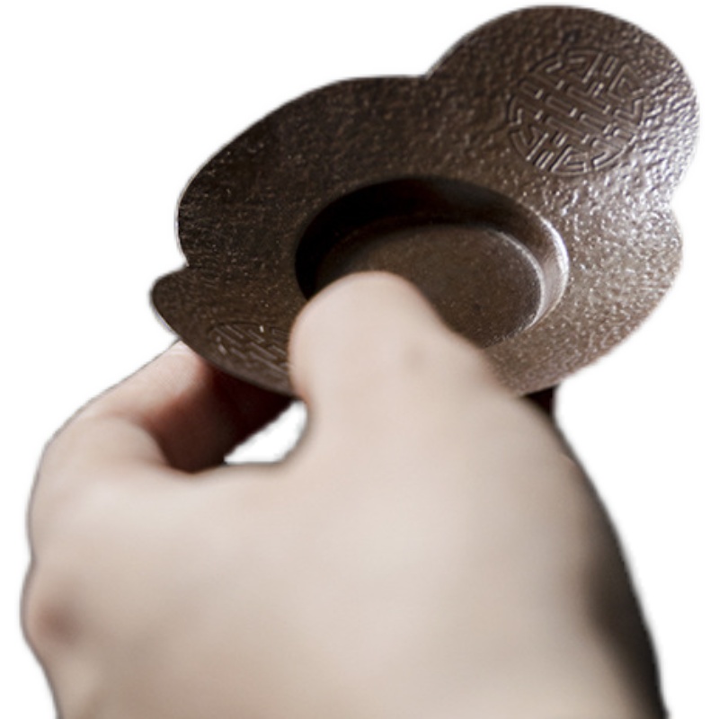 日式海棠纯铜杯垫 功夫茶具复古杯托茶托茶道配件五入木盒装