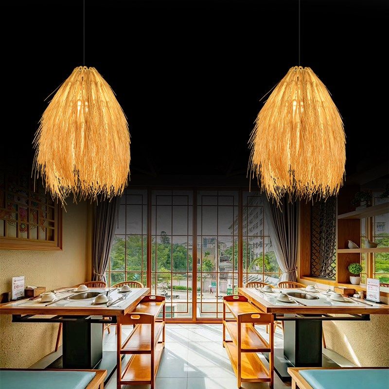 藤艺侘寂风吊灯民宿餐厅餐饮服装店藤编设计师装饰灯复古茅草灯罩,家装灯饰光源,LOFT/复式住宅/楼梯吊灯,淘宝优惠券,粉丝福利购,淘宝优惠卷