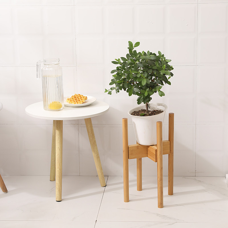 竹木花架落地式阳台桌面多功能四脚支架可伸缩十字盆栽架花盆底座