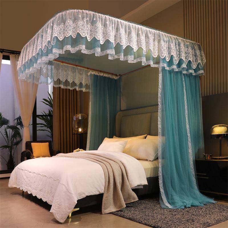 新款u型导轨蚊帐家用双人铝合金轨道三开门高度可伸缩加密亲肤