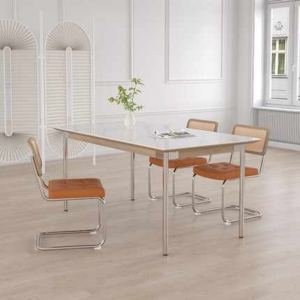 复古餐桌岩板亮面奶油风原木色白蜡木北欧日式复古长方形西餐桌子