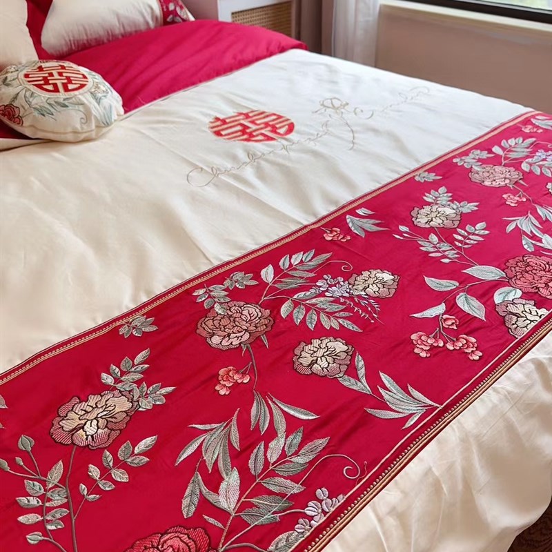 高端匹马棉花好月圆绣花四件套中西合璧好喜庆哦