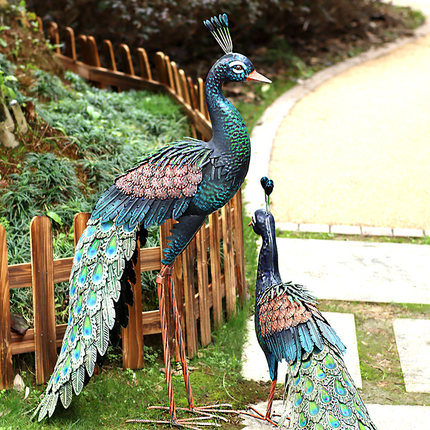 户外孔雀摆件复古铁艺花园庭院阳台布置动物装饰民宿草坪景观造景