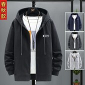 秋冬男加肥加大码 拉链纯棉卫衣加绒加厚胖子宽松休闲连帽开衫 外套