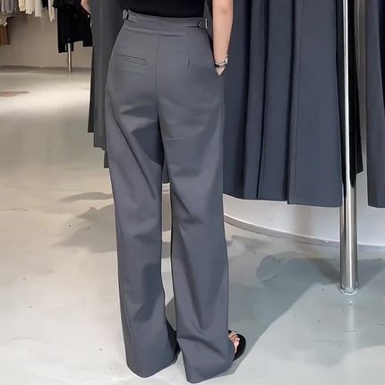 灰色大码长款西装裤女2024年早秋新款高腰遮胯显瘦百搭阔腿直筒裤