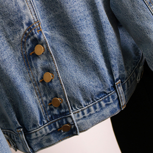 短款 小个子百搭显瘦夹克上衣 背后开叉复古牛仔外套女2023春秋新款