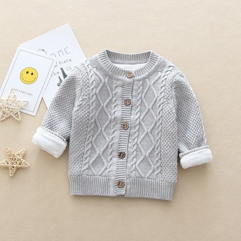 婴儿针织开衫加绒加厚纯棉女童毛衣针织衫新生儿男宝宝毛线衣外套