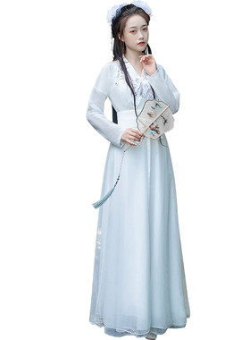 汉服女古装仙气飘逸古风成人古典舞蹈服中国风齐腰交领长裙春秋款