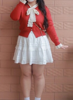 白色芭蕾风蓬蓬短裙女春夏胖mm大码遮胯高腰小个子显瘦a字蛋糕裙