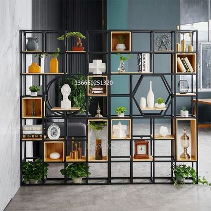 铁艺书架置物架落地客厅隔断柜装饰架轻奢博古架工业风办公室书柜