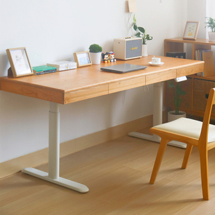 樱桃木升降桌电动实木自动升降桌儿童电脑桌黑胡桃木写字桌办公桌