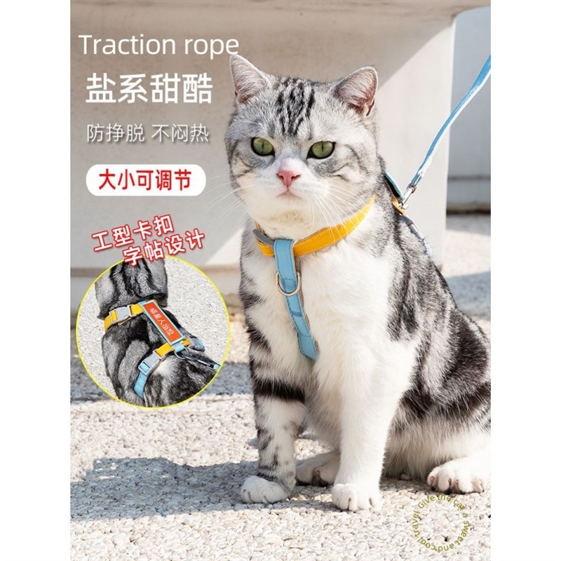 宠物猫咪牵引绳防挣脱外出用品背心式胸背带专用遛猫绳子栓猫琏子