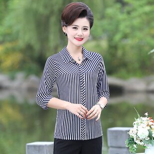 中年妈妈装夏装衬衫女中袖上衣洋气40岁50女人衣服中老年春秋衬衣