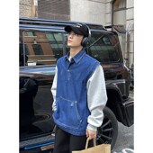 PLTH 秋冬新品 2023假两件卫衣牛仔撞色拼接宽松日常百搭上衣外套