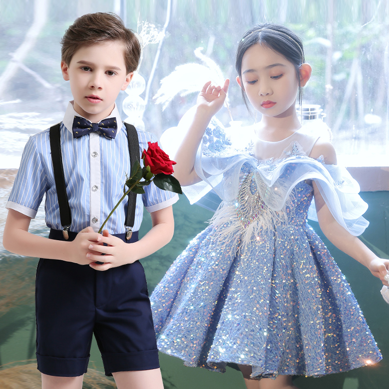 六一儿童合唱演出服中小学生表演服装蓬蓬裙女童亮片礼服高端套装