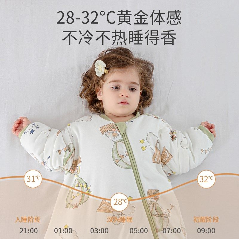 婴儿恒温睡袋宝宝秋冬一体式防踢被包脚新生儿童睡袋春秋四季通用