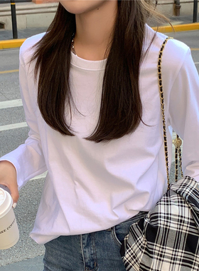 2023新款白色长袖T恤女纯棉内搭衣秋冬季外套西装内搭宽松上衣春