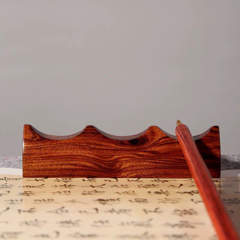 紫光檀嵌铜笔山毛笔架笔搁创意书法用具实木架子文房四宝摆件镇纸