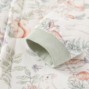 婴儿夹棉衣服 60g薄棉打底对开加棉套装 男宝宝高腰分体套装 秋冬季