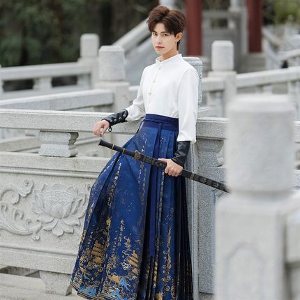 可上班穿的马面裙2024新款男装织金国风汉服新中式立领上衣套装春