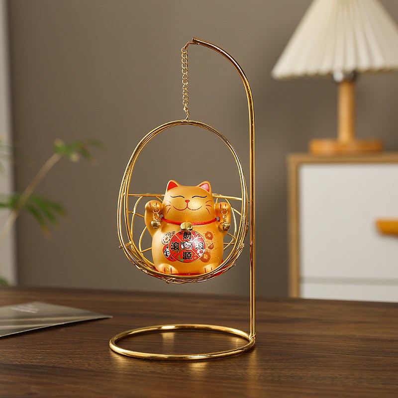 招财猫摇篮桌面办公室客厅家居装饰玄关酒柜生日礼物收银台摆件