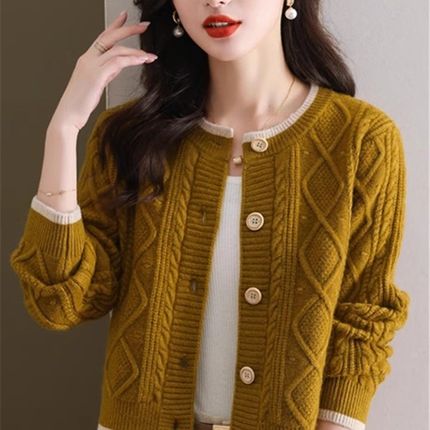 羊毛衫开衫女短款秋冬2024新款高腰小款红色上衣配裙外搭毛衣外套