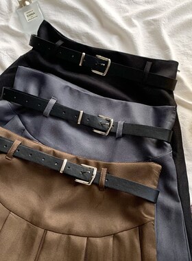 小众a字半身短裙夏季高腰灰色西装百褶裙子女小个子白色大码胖mm