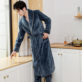 冬季 珊瑚绒秋冬新款 法兰绒加厚浴袍保暖长款 长款 睡衣 男士 睡袍男士