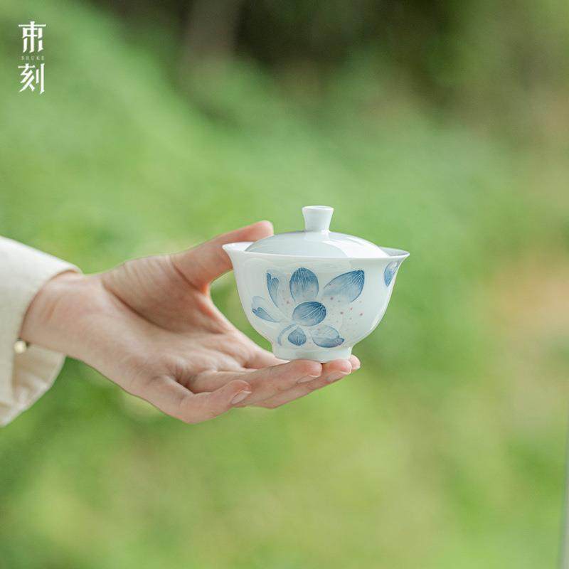 束刻有田烧影青纯手绘莲瓣二才盖碗不烫手白瓷玉泥薄胎茶具泡茶碗,鲜花速递/花卉仿真/绿植园艺,割草机/草坪机,淘宝优惠券,粉丝福利购,淘宝优惠卷