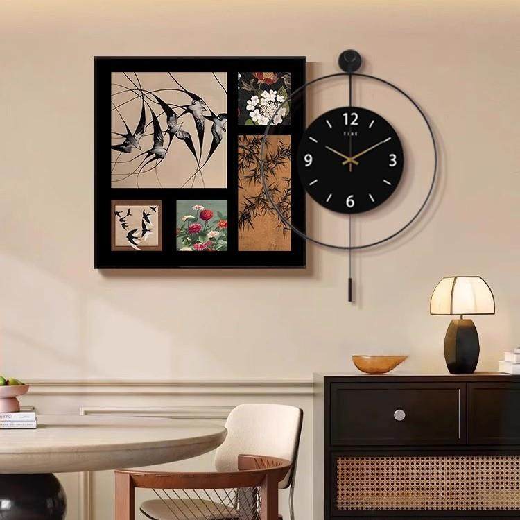 餐厅装饰画钟表挂画组合中古风花鸟竹子客厅2025新款时钟壁画挂钟,鲜花速递/花卉仿真/绿植园艺,割草机/草坪机,淘宝优惠券,粉丝福利购,淘宝优惠卷