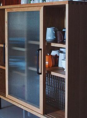 KRO北欧实木边柜现餐客代厅简厨约矮柜收纳储物柜子玻璃移门房碗