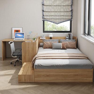 小户型高箱衣榻榻米能30497带书桌床柜体床一组合板式小房间多功